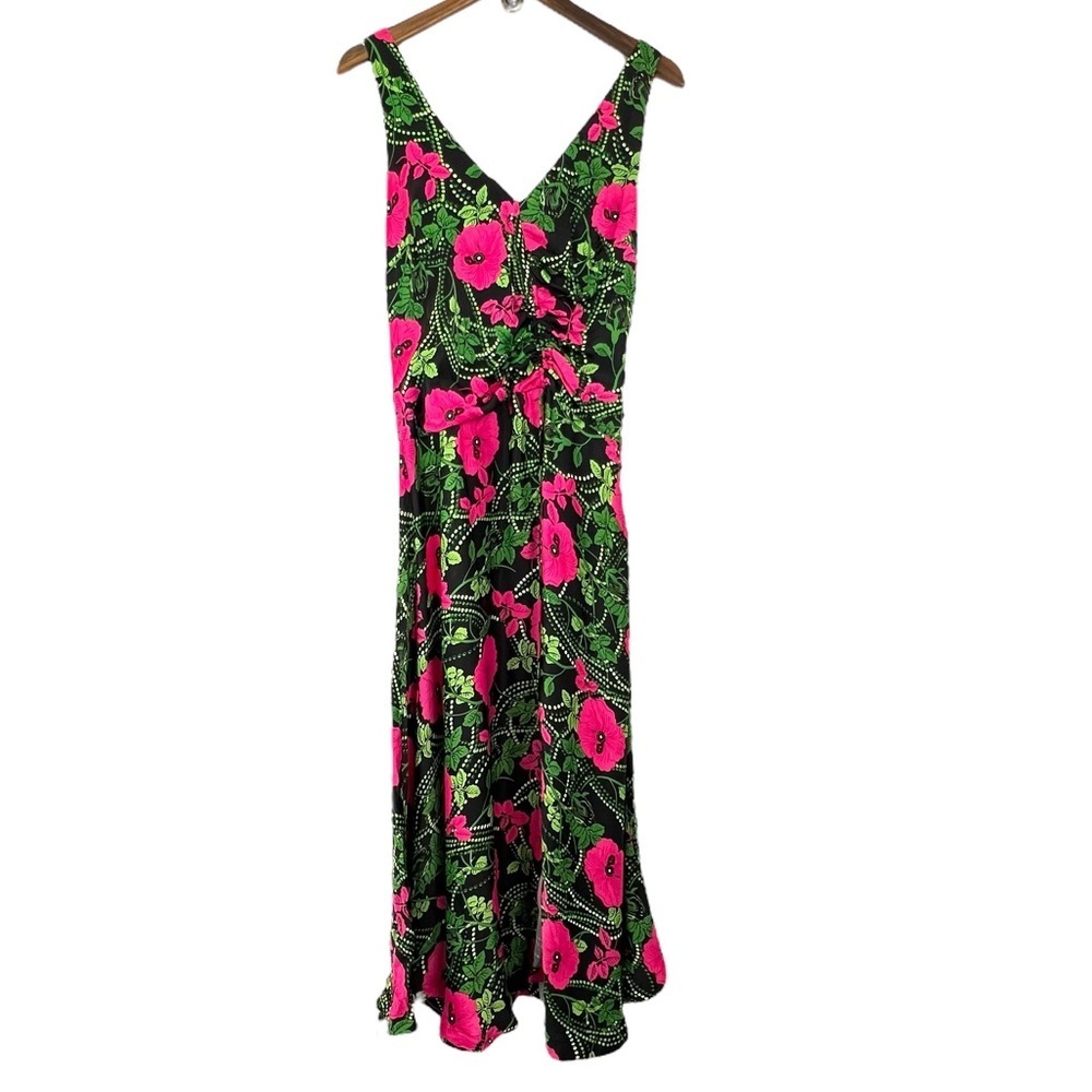 Maeve Anthropologie Satin Feel Sleeveless Ruched Floral Midi Dress Size 4